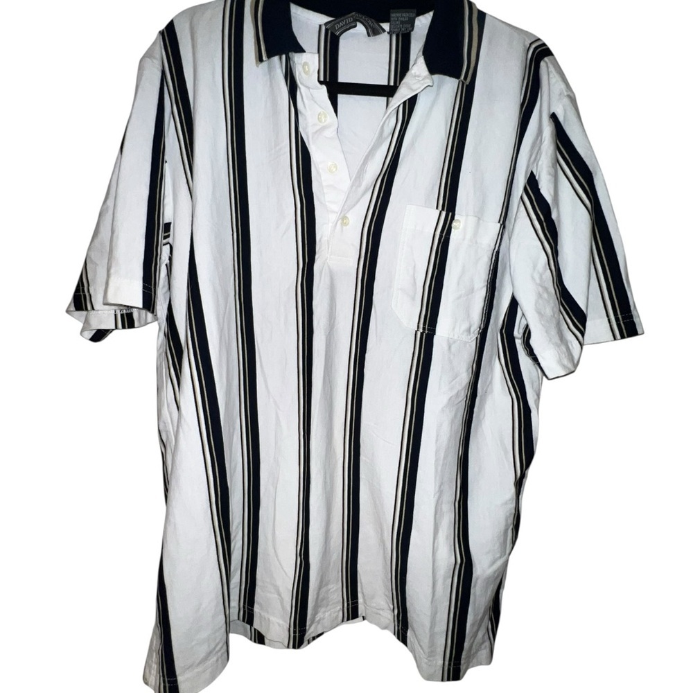 Vintage David Taylor Black and White Striped Polo Shirt - Picture 2 of 6